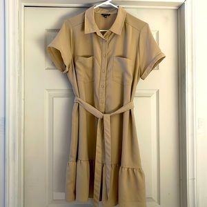 Madison dress. Tan color. Ruffled skirt